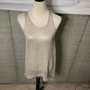 Elif For Jordan Taylor Gold Metallic Crochet Sleeveless Tank Top Size XS